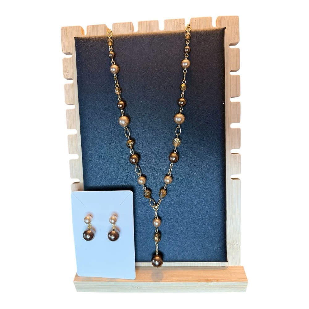 Gold and Brown Beaded Necklace Set